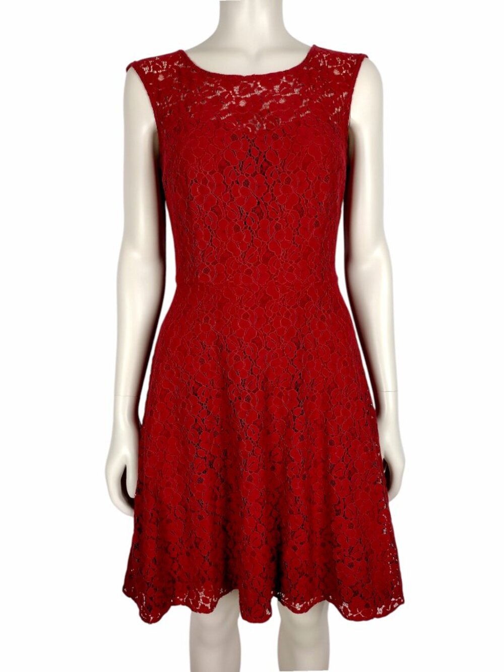 White House Black Market Red Lace Sleeveless Fit & Flare Dress W Pockets Size 4